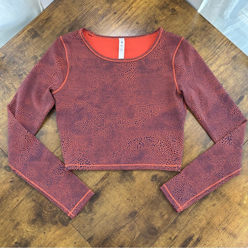 Lululemon Wunder Train Cropped Long Sleeve Shirt, Crackle Glaze Vintage Orange 6 - Picture 7 of 12